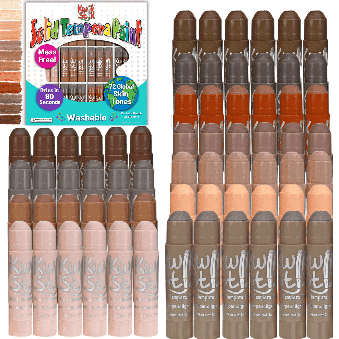 Kwik Stix Solid Tempera Paint Sticks, 72 Count Class Pack, Global Skin Tone Colors, Washable, Quick-Drying, Non-Toxic