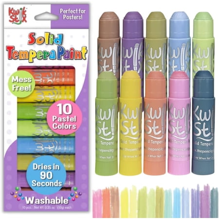 Kwik Stix Solid Tempera Paint Sticks, 10 Count, Pastel Colors, Washable, Quick-Drying, Non-Toxic