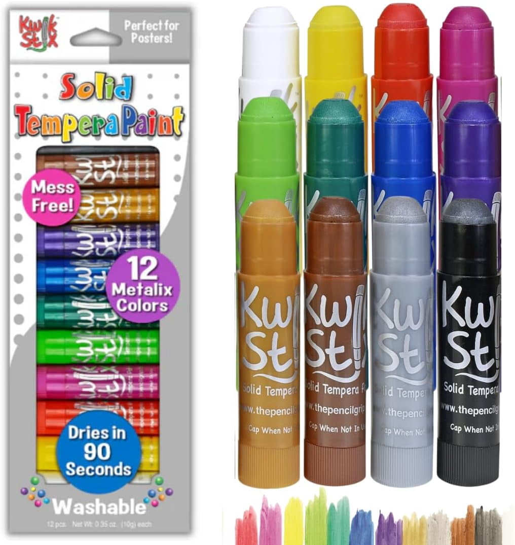 Kwik Stix Metallic Tempera Paint Sticks, 12 Count, Washable, Quick-Drying, Non-Toxic, Mess-Free