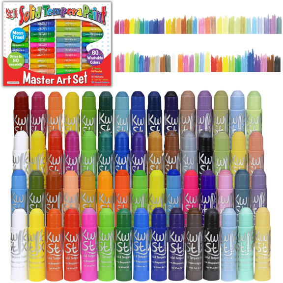 Kwik Stix Solid Tempera Paint Sticks, 60 Count, Assorted Colors, Washable, Quick-Drying, Non-Toxic