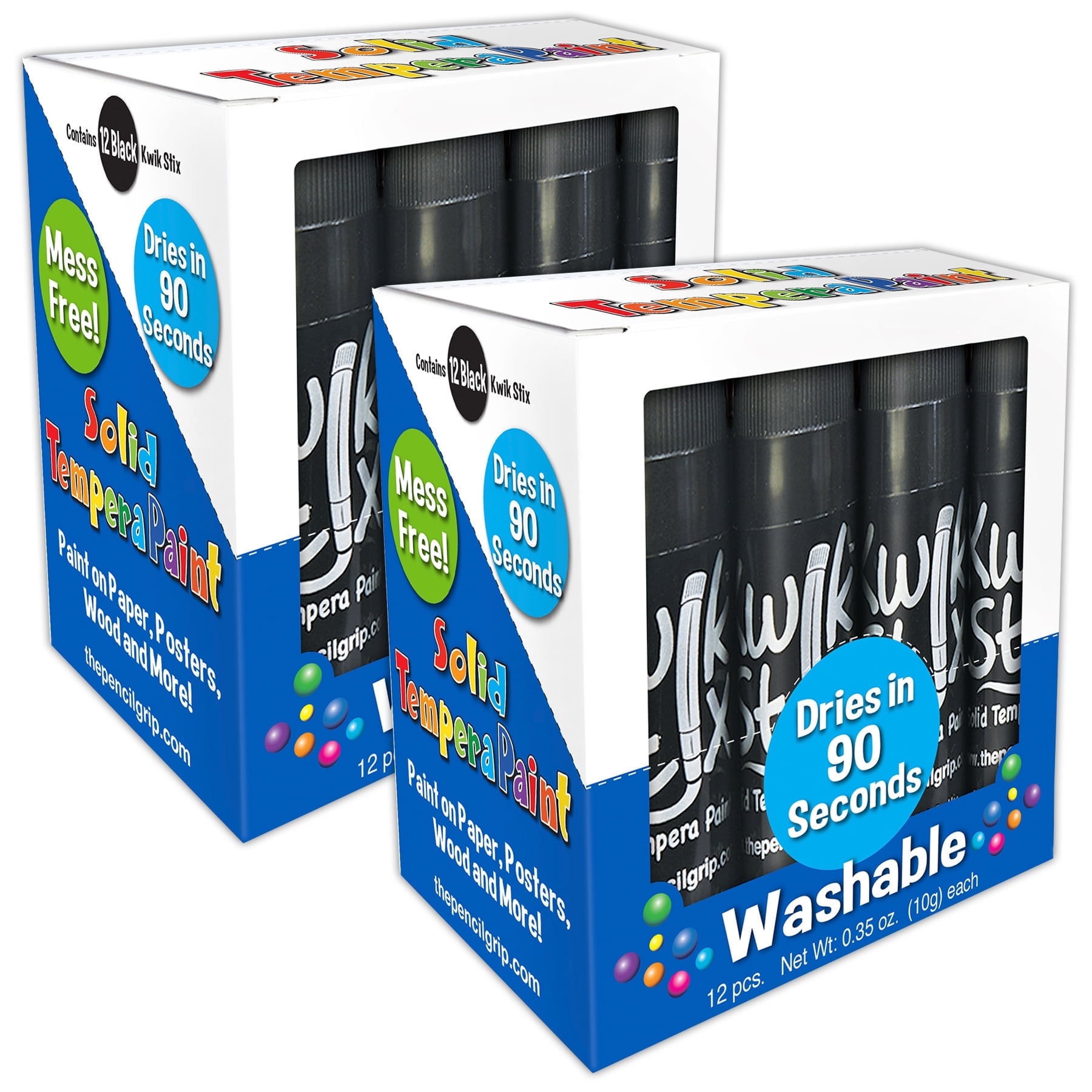 Kwik Stix Tempera Paint Sticks, Single Color Pack, Black, 12 per Pack, 2 Packs