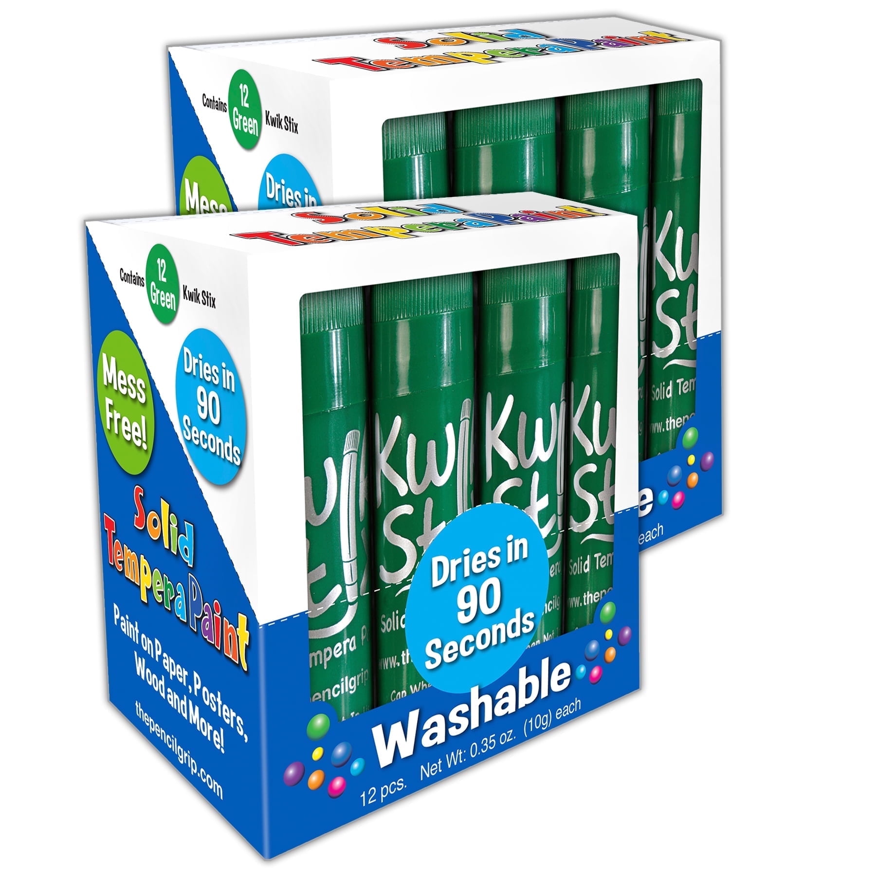 Kwik Stix Tempera Paint Sticks, Single Color Pack, Green, 12 per Pack, 2 Packs