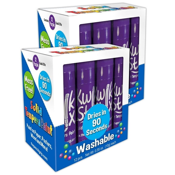 Kwik Stix Tempera Paint Sticks, Single Color Pack, Purple, 12 per Pack, 2 Packs