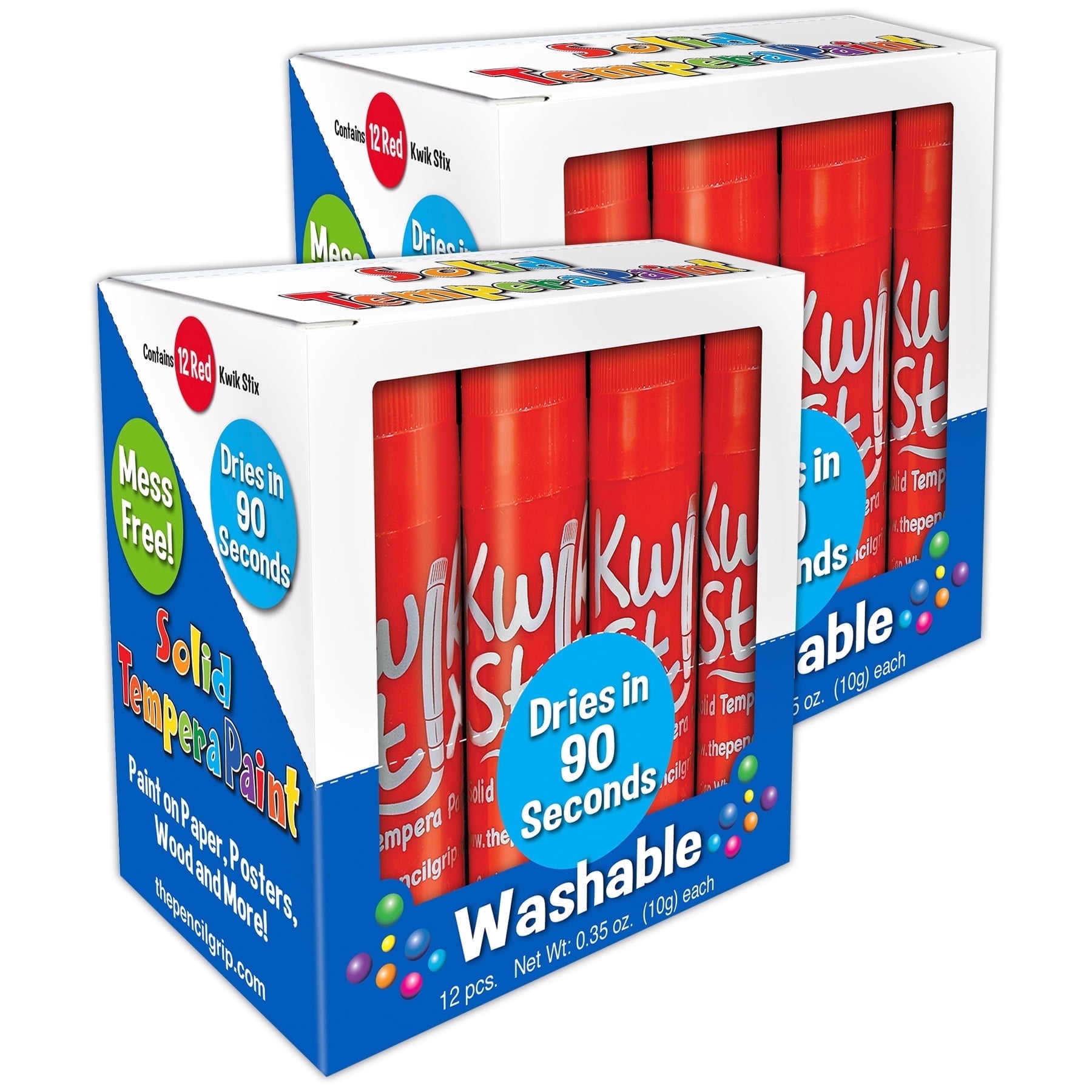Kwik Stix Tempera Paint Sticks, Single Color Pack, Red, 12 per Pack, 2 Packs