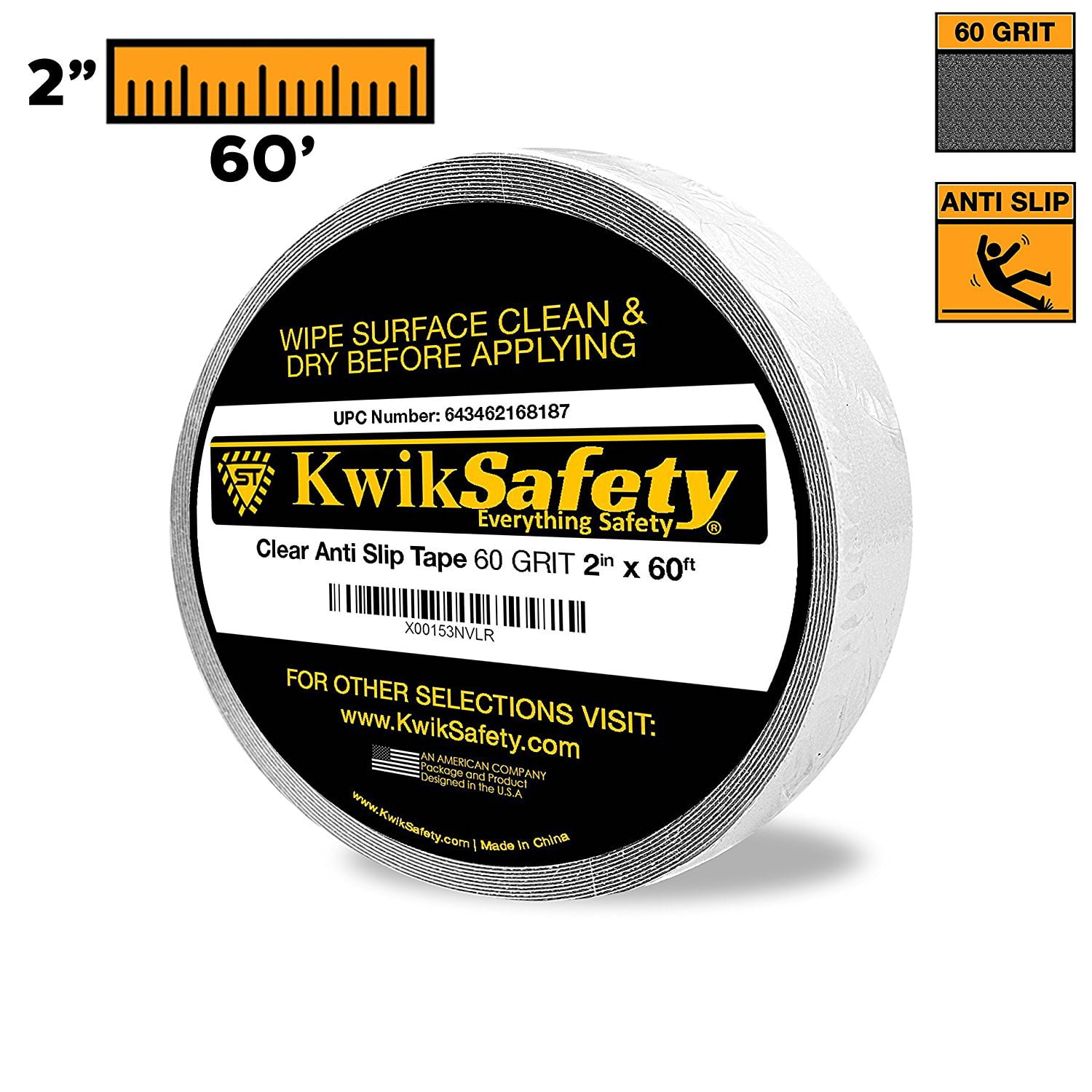 KwikSafety 2" x 60' Clear Indoor Outdoor Transparent AntiSlip Tape
