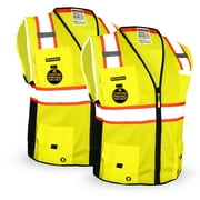 KwikSafety (Charlotte, NC) BIG KAHUNA (2 PACK) Safety Vest 11 Pockets ANSI Class 2 OSHA Reflective High Visibility Heavy Duty Surveyor Construction Mesh Hi Vis Zipper Men's Work Gear | Yellow Large