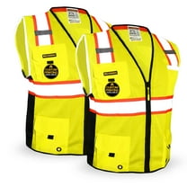 KwikSafety (Charlotte, NC) BIG KAHUNA (2 PACK) Safety Vest 11 Pockets ANSI Class 2 OSHA Reflective High Visibility Heavy Duty Surveyor Construction Mesh Hi Vis Zipper Men's Work Gear | Yellow Large