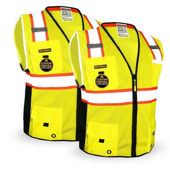 KwikSafety (Charlotte, NC) BIG KAHUNA (2 PACK) Safety Vest 11 Pockets ANSI Class 2 OSHA Reflective High Visibility Heavy Duty Surveyor Construction Mesh Hi Vis Zipper Men's Work Gear | Yellow X-Large