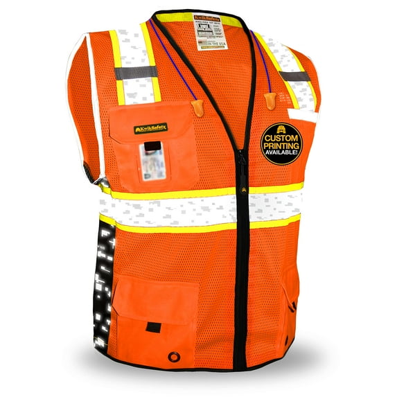 KwikSafety (Charlotte, NC) BIG KAHUNA DIGITAL Safety Vest (LIMITED EDITION) ANSI Class 2 OSHA Reflective High Visibility Heavy Duty Surveyor Construction Mesh Vis Zipper Men Work | Orange 2X-Large