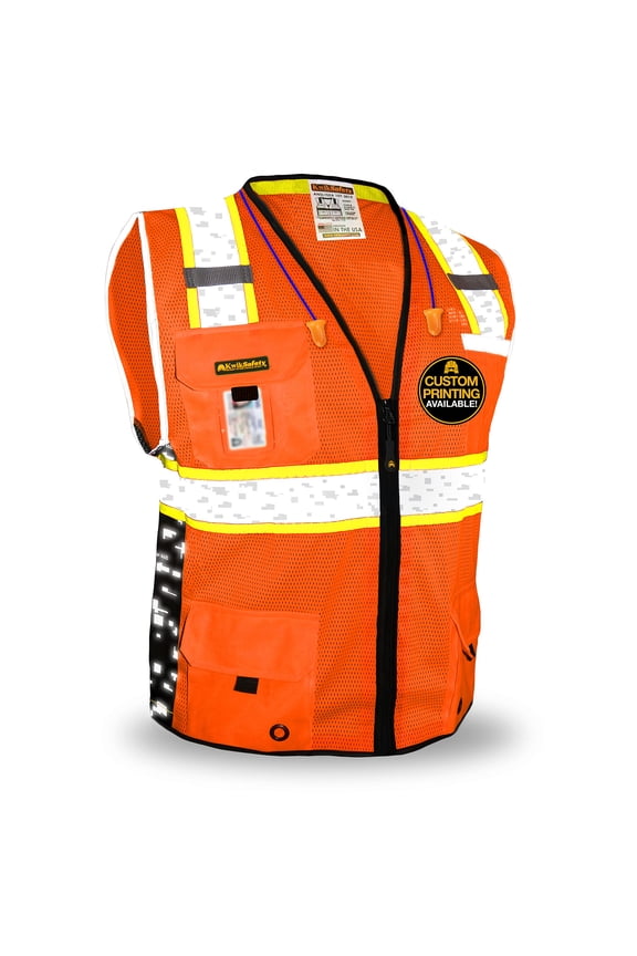 KwikSafety (Charlotte, NC) BIG KAHUNA DIGITAL Safety Vest (LIMITED EDITION) ANSI Class 2 OSHA Reflective High Visibility Heavy Duty Surveyor Construction Mesh Vis Zipper Men Work | Orange 2X-Large