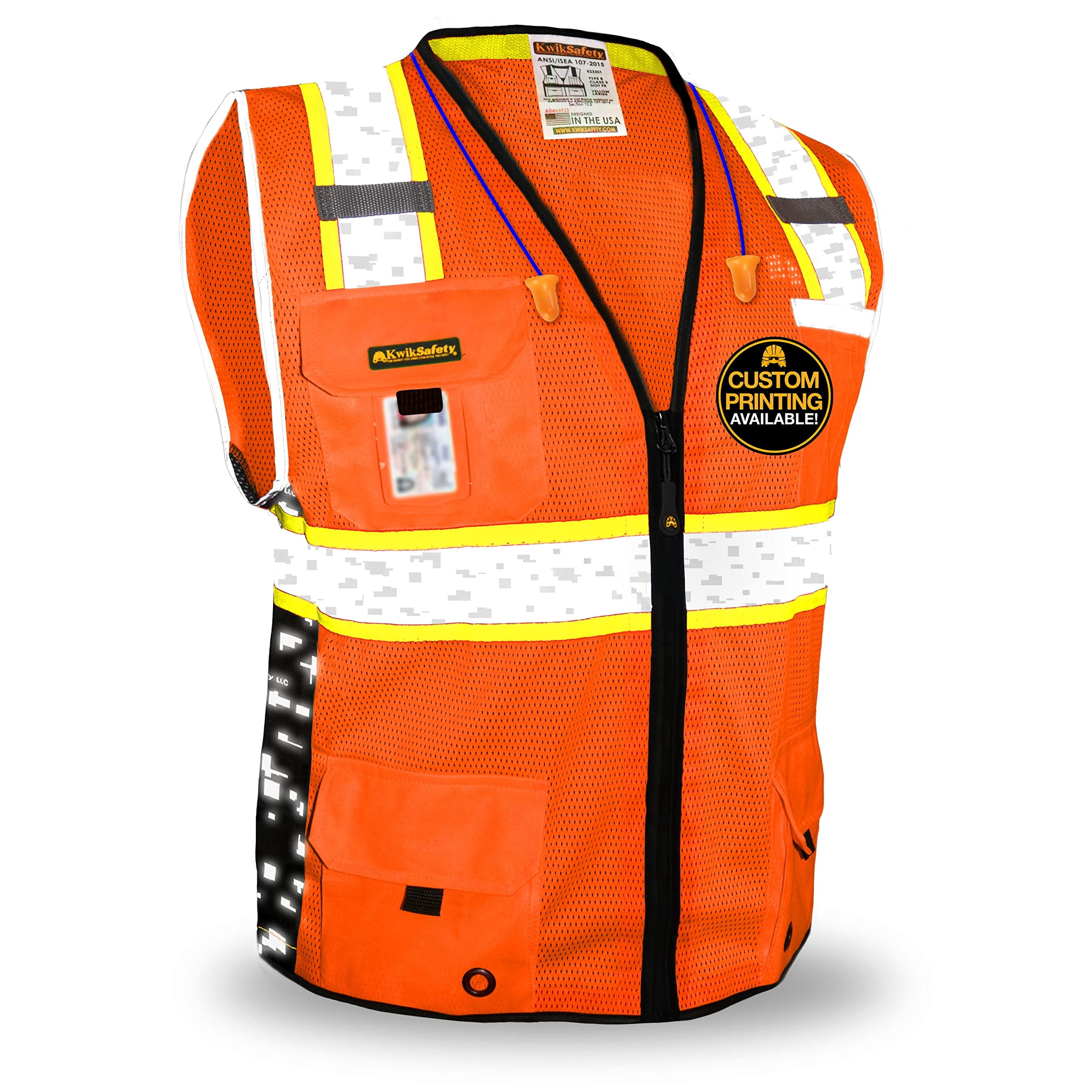KwikSafety (Charlotte, NC) BIG KAHUNA DIGITAL Safety Vest (LIMITED EDITION) ANSI Class 2 OSHA Reflective High Visibility Heavy Duty Surveyor Construction Mesh Vis Zipper Men Work | Orange Extra Large