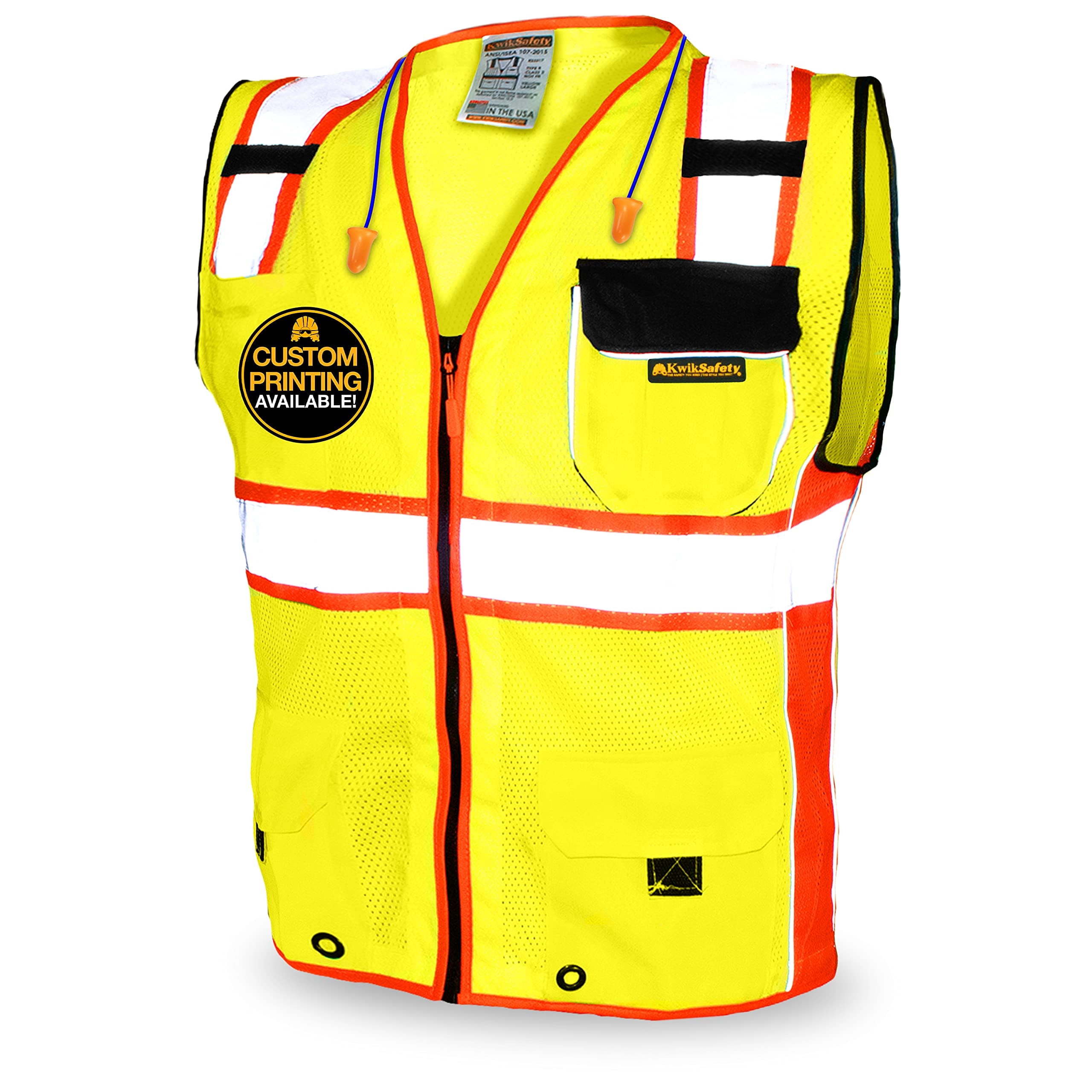 KwikSafety (Charlotte, NC) CLASSIC SUPREME Safety Vest (10 Pockets) Class 2 ANSI OSHA High Visibility Reflective Heavy Duty Mesh Zipper Hi Vis Construction Work HiViz | Yellow Black Orange Small