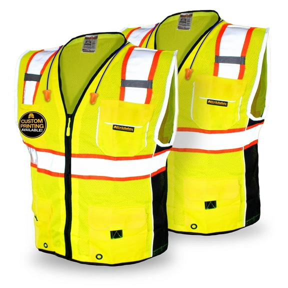 KwikSafety (Charlotte, NC) CLASSIC Safety Vest | 2 PACK | 10 Pockets Class 2 ANSI OSHA High Visibility Reflective Heavy Duty Mesh Zipper HiVis Construction Work Gear HiViz Men Women | Yellow Large
