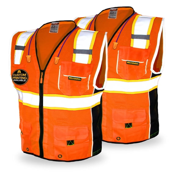 KwikSafety (Charlotte, NC) CLASSIC Safety Vest | 2 PACK | 10 Pockets Class 2 ANSI OSHA High Visibility Reflective Heavy Duty Mesh Zipper HiVis Construction Work Gear HiViz Men Women | Orange Large