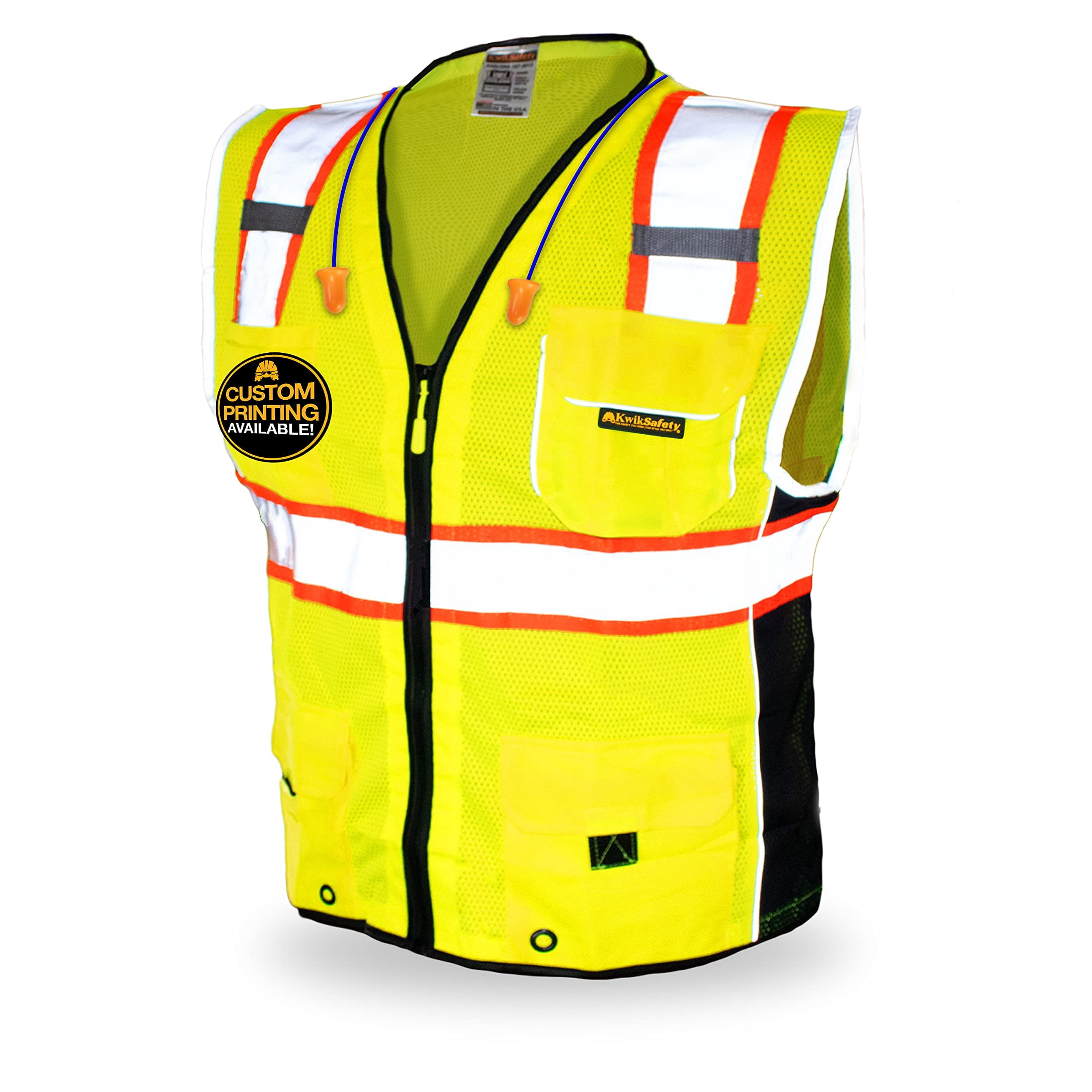 KwikSafety (Charlotte, NC) CLASSIC Safety Vest (JUMBO Pocket) Class 2 ANSI OSHA High Visibility Reflective Heavy Duty Mesh Zipper HiVis Construction Work Gear HiViz Men Women | Yellow 3X-Large