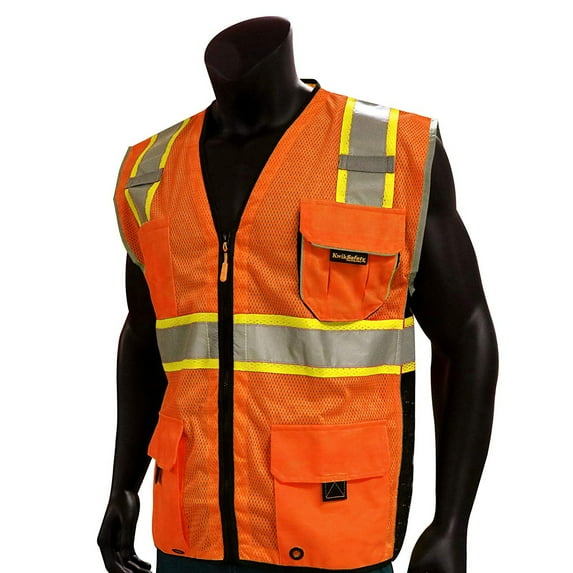 KwikSafety (Charlotte, NC) CLASSIC Safety Vest (JUMBO Pocket) Class 2 ANSI OSHA High Visibility Reflective Heavy Duty Mesh Zipper HiVis Construction Work Gear HiViz Men Women | Orange 4XL/5XL