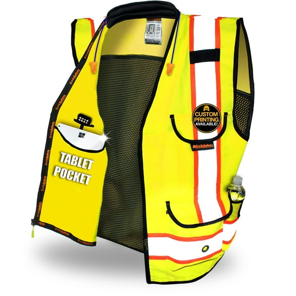 KwikSafety (Charlotte, NC) GODFATHER Safety Vest (Cushioned Collar) Class 2 ANSI OSHA High Visibility 9 Pockets Reflective Tape Heavy Duty Zipper Mesh HiVis Construction Surveyor Men | Yellow Small