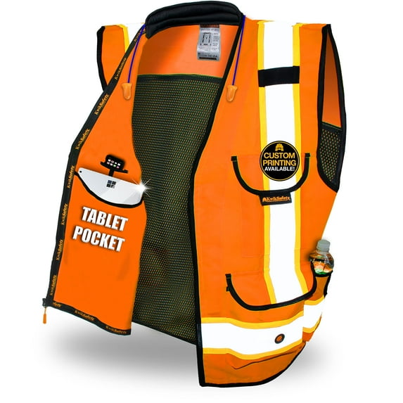 KwikSafety (Charlotte, NC) GODFATHER Safety Vest (Cushioned Collar) Class 2 ANSI OSHA High Visibility 9 Pockets Reflective Tape Heavy Duty Zipper Mesh HiVis Construction Surveyor Men | Orange Small