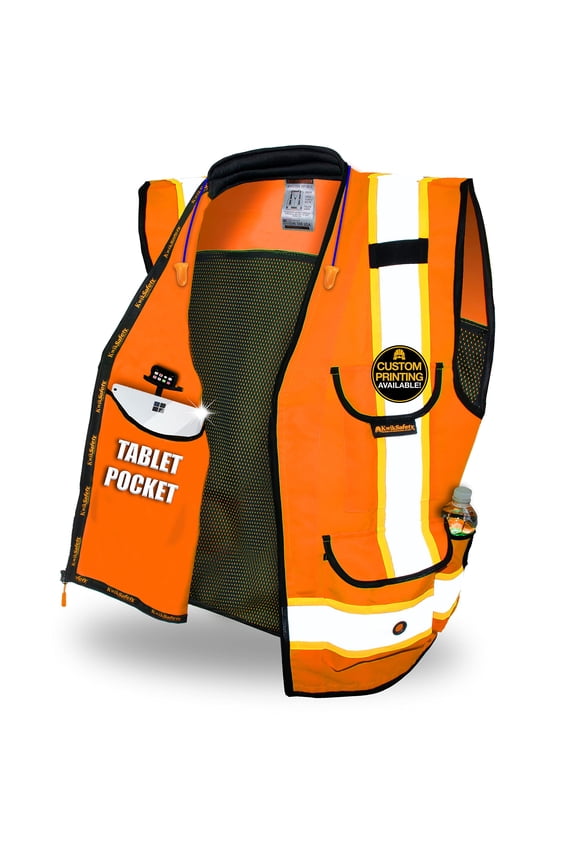 KwikSafety (Charlotte, NC) GODFATHER Safety Vest (Cushioned Collar) Class 2 ANSI OSHA High Visibility 9 Pockets Reflective Tape Heavy Duty Zipper Mesh HiVis Construction Surveyor Men | Orange XL