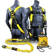 KwikSafety (Charlotte, NC) HURRICANE COMBO | 3D Back Support Full Body Safety Harness, 6' Lanyard, ANSI OSHA PPE Fall Protection Arrest Restraint Equipment Universal Construction Roofing