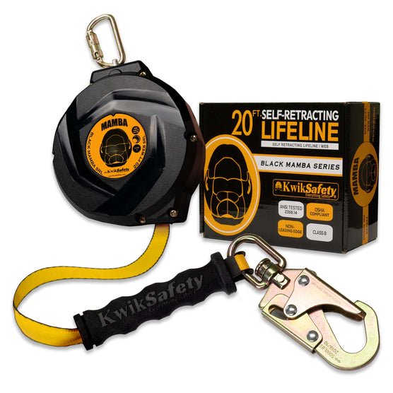 KwikSafety (Charlotte, NC) MAMBA 20’ Self Retracting Lifeline (CARBONATE Lightweight Housing) Class B Web SRL ANSI OSHA Retractable Fall Arrest Protection Safety Yoyo Roofing Construction Gear