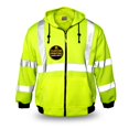 thumbnail image 1 of KwikSafety (Charlotte, NC) PATROL Safety Jacket (NO FUZZ Balls) Class 3 Hi Visibility Water Resistant ANSI OSHA High Vis Reflective Hoodie Winter Lightweight Construction Gear Men | Yellow Small, 1 of 6
