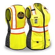 KwikSafety (Charlotte, NC) QUEEN BEE Premium Safety Vest for Women (HONEYCOMB Design) 9 Pockets Class 2 Custom High Visibility ANSI OSHA Reflective Construction Work with Zipper | Yellow Small