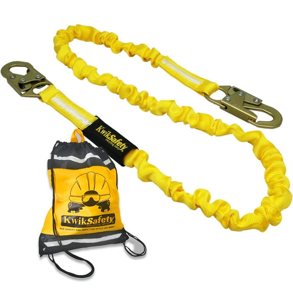 KwikSafety (Charlotte, NC) RATTLER 1 PACK (Internal Shock Absorber) Single Leg 6ft Safety Lanyard OSHA ANSI Fall Arrest Protection Equipment Snap Hooks Construction Arborist Roofing