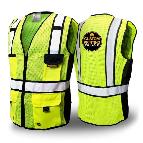 KwikSafety (Charlotte, NC) RoadBOSS Economy Safety Vest (Solid Reflective Tape) Class 2 High Visibility ANSI OSHA Heavy Duty Surveyor Construction Mesh HiVis Zipper Men Work Gear | Yellow Large