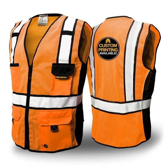 KwikSafety (Charlotte, NC) RoadBOSS Economy Safety Vest (Solid Reflective Tape) Class 2 High Visibility ANSI OSHA Heavy Duty Surveyor Construction Mesh HiVis Zipper Men Work Gear | Orange Large