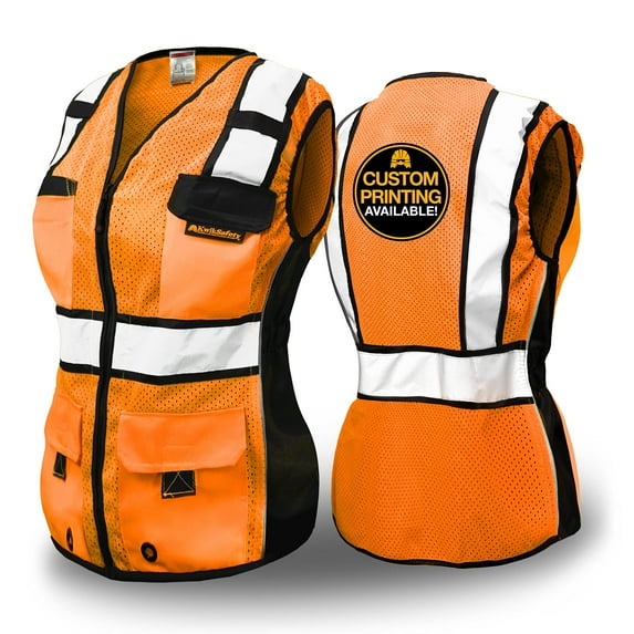 KwikSafety (Charlotte, NC) RoadBOSS Economy Safety Vest for Women (Solid Reflective Tape) 10 Pockets Class 2 Custom High Visibility ANSI OSHA Reflective Construction Work Zipper | Orange Medium