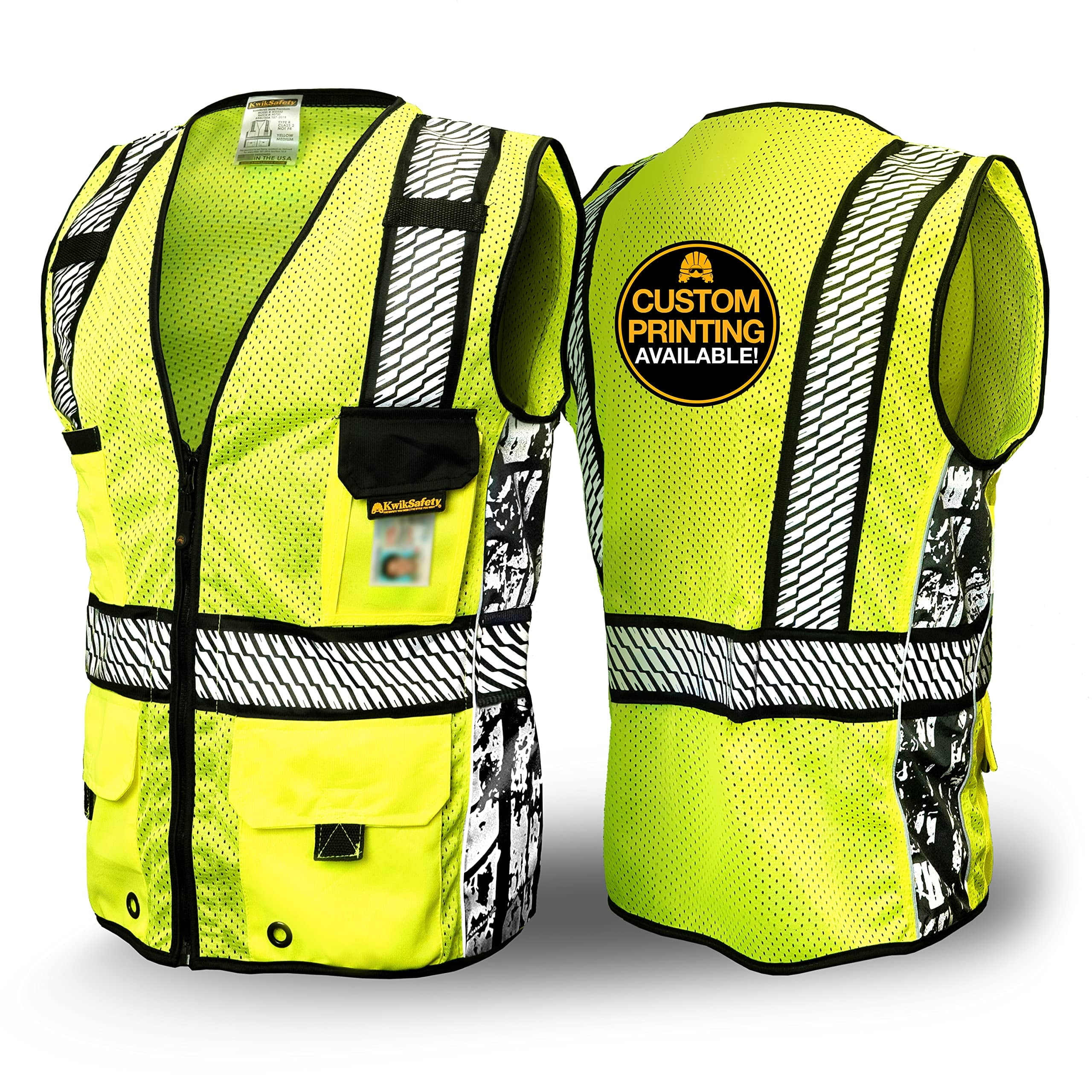KwikSafety (Charlotte, NC) RoadBOSS Premium Safety Vest (LIMITED EDITION Truck Tread Design) 11 Pockets Class 2 High Visibility ANSI OSHA Construction HiViz Mesh Zipper Men Work | Yellow 2XL