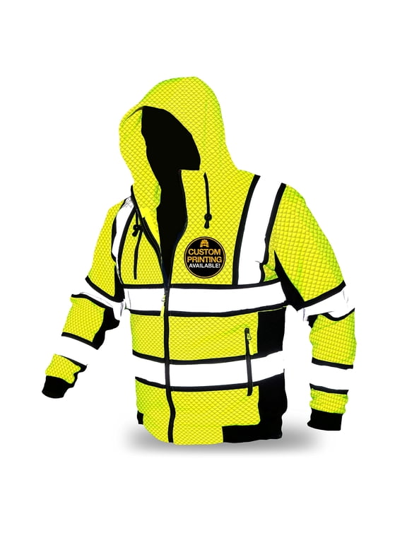 KwikSafety (Charlotte, NC) SAGE Safety Jacket (PREMIUM QUILTED Stitching) Class 3 Hi Visibility Water Resistant ANSI OSHA High Vis Reflective Hoodie Winter Construction Gear Men | Yellow Small