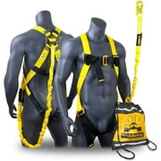 KwikSafety (Charlotte, NC) SCORPION Safety Harness w/attached 6ft. Tubular Lanyard on back | OSHA ANSI Fall Protection | INTERNAL Shock Absorbing Lanyard | Construction Carpenter Scaffolding