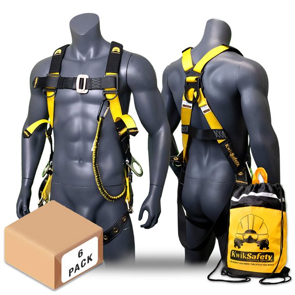 KwikSafety (Charlotte, NC) SUPERCELL CASE PACK (6 PCS) ANSI OSHA Full Body Safety Harness Personal Fall Protection Dorsal Ring Side D-Rings Tongue Buckle Straps Tool Lanyard Construction Roofing