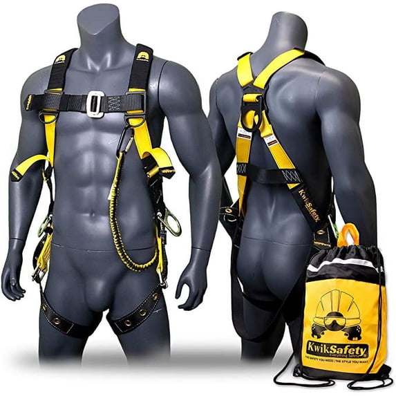 KwikSafety (Charlotte, NC) SUPERCELL (Shoulder Padding) Safety Harness | ANSI OSHA Full Body Fall Protection | Dorsal Ring Side D-Rings Tongue Buckle Straps Tool Lanyard Construction Tower Roofing