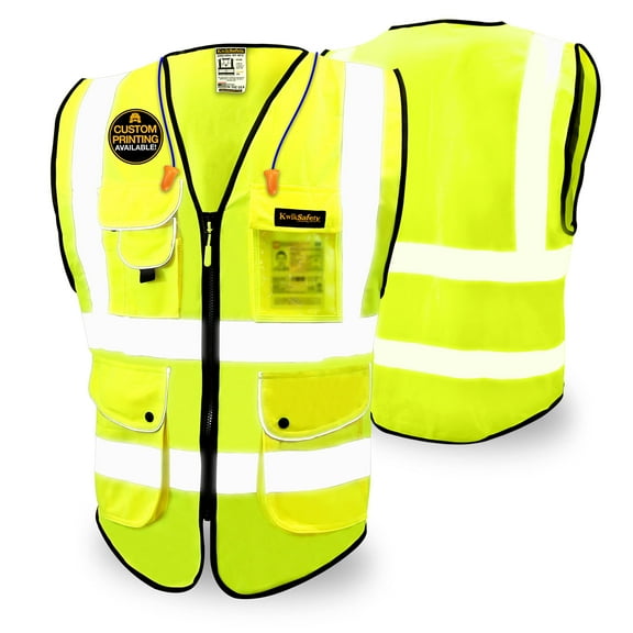 KwikSafety (Charlotte, NC) SUPERIOR Safety Vest (9 POCKETS) Class 2 ANSI High Visibility Reflective Heavy Duty Mesh Zipper Hi Vis Construction Surveying Engineering Work HiViz Men | Yellow Small
