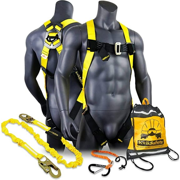KwikSafety (Charlotte, NC) TORNADO COMBO | 1 D-Ring Full Body Safety Harness, 6 ft Lanyard, Tool Lanyard, ANSI OSHA PPE Fall Protection Arrest Restraint Equipment Universal Construction Roofing Bucket
