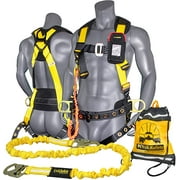 KwikSafety (Charlotte, NC) TYPHOON (COMBO) 3 D-Ring Safety Harness Full Body Tongue Buckle w/Back Support, 6' Safety Lanyard, Tool Lanyard Fall Protection ANSI OSHA Compliant Construction Roofing