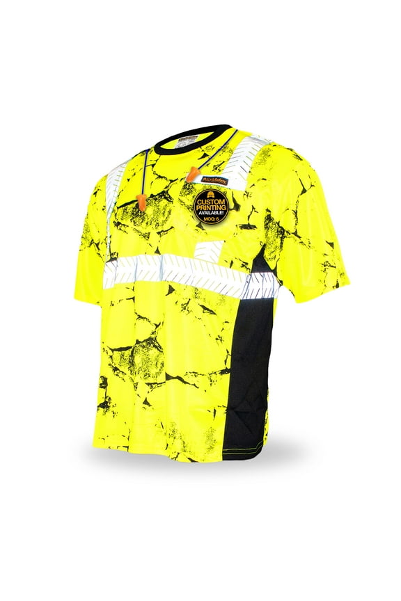 KwikSafety (Charlotte, NC) UNCLE WILLY'S WALL Short Sleeve Safety Shirt (w/POCKET) Class 2 ANSI OSHA Custom High Visibility Reflective Tape Construction Security Work Clothing Men | Yellow Black Large