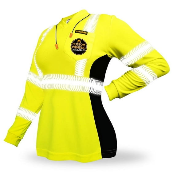 KwikSafety (Charlotte, NC) VIXEN Long Sleeve Safety Shirt for Women (Angel Hair Tape) Class 3 ANSI OSHA High Visibility Reflective Construction Security Work Hi Vis Clothing | Yellow 2XL