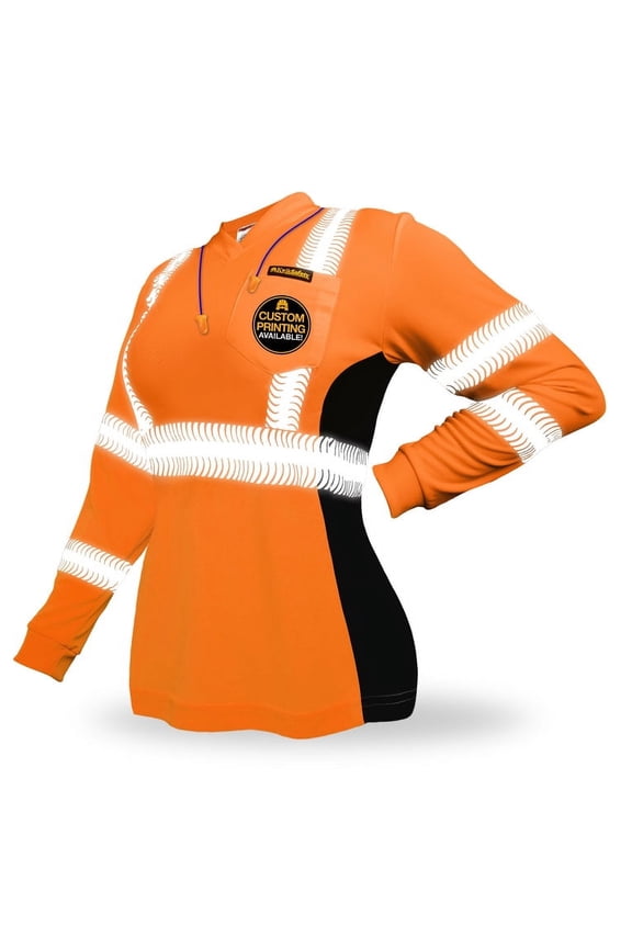 KwikSafety (Charlotte, NC) VIXEN Long Sleeve Safety Shirt for Women (Angel Hair Tape) Class 3 ANSI OSHA High Visibility Reflective Construction Security Work Hi Vis Clothing | Orange Large