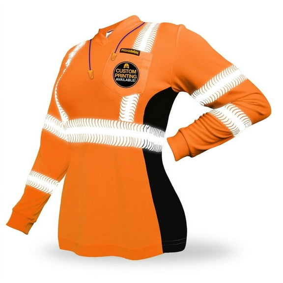 KwikSafety (Charlotte, NC) VIXEN Long Sleeve Safety Shirt for Women (Angel Hair Tape) Class 3 ANSI OSHA High Visibility Reflective Construction Security Work Hi Vis Clothing | Orange Extra Small