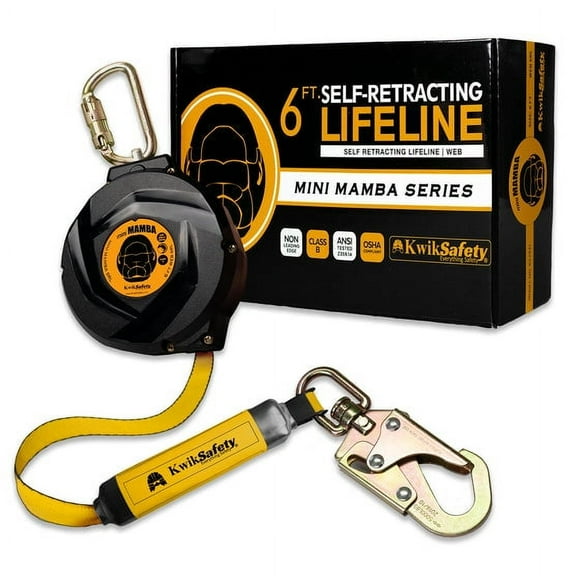 KwikSafety (Charlotte, NC) mini MAMBA 6’ Self Retracting Lifeline (CARBONATE Lightweight Housing) Class B Web SRL ANSI OSHA Retractable Fall Arrest Protection Safety Yoyo Roofing Construction Gear