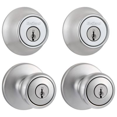 242 Tylo Keyed Entry Knob and Single Cylinder Deadbolt Project Pack in Satin Chrome