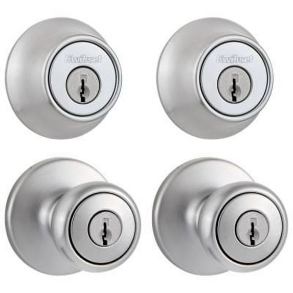 Kwikset 242 Tylo Keyed Entry Knob And Sgl Cyl Deadbolt Project Pack in SC