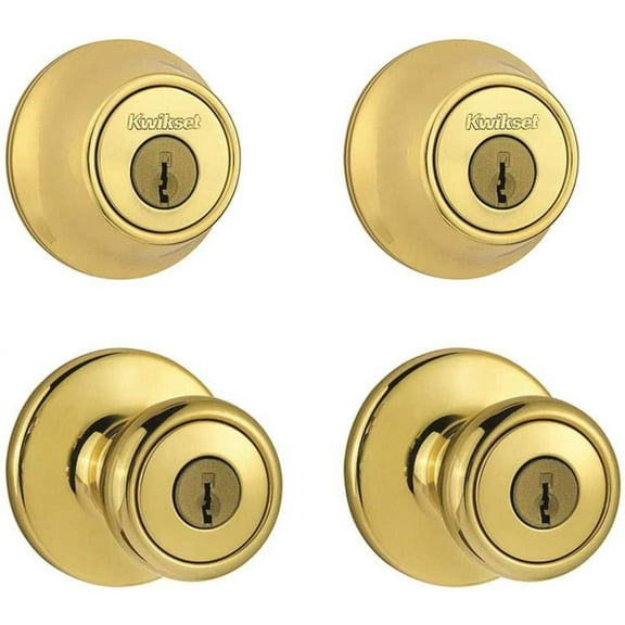 Kwikset Entry Deadbolt Lock Set - Single Cylinder, Polished Brass - 4 Pack, 1" x 1" x 1"