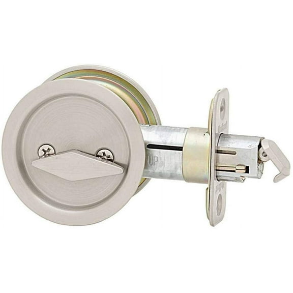 Kwikset 335 Round Bed/Bath Pocket Door Lock in Satin Nickel — Residential Use, Standard Application