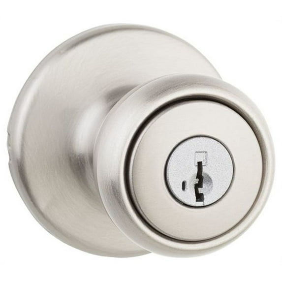 Kwikset Tylo Entry Door Knob with Lock and Key, Secure Keyed Handle Exterior, Front Entrance and Bedroom, Satin Nickel, Pick Resistant SmartKey Rekey Security and Microban