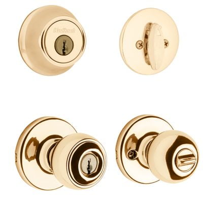 Kwikset 690 Polo Keyed Entry Knob And Sgl Cyl Deadbolt Combo Pack in PB